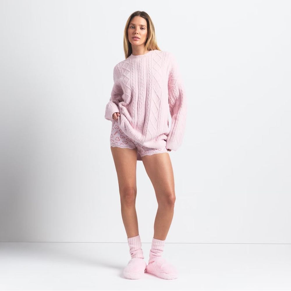 SKIMS cozy pale pink cableknit sweater L/XL oversized